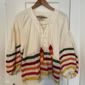 Chufy Cream Blouse with Colorful Stripes